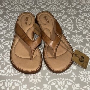 Born Tan Leather Thong Sandals